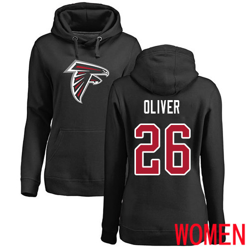 Atlanta Falcons Black Women Isaiah Oliver Name And Number Logo NFL Football #26 Pullover Hoodie Sweatshirts